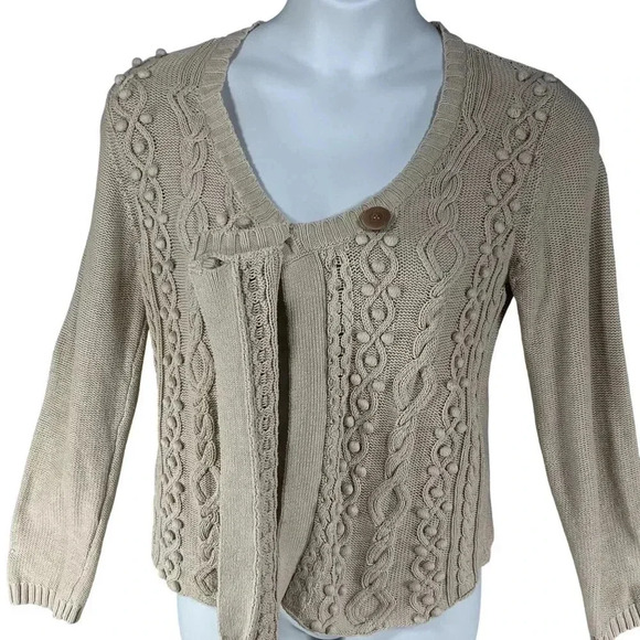 Soft Surroundings Womens M Cable Knit Sweater Bobble Accents Asym Art To Wear - Picture 10 of 15